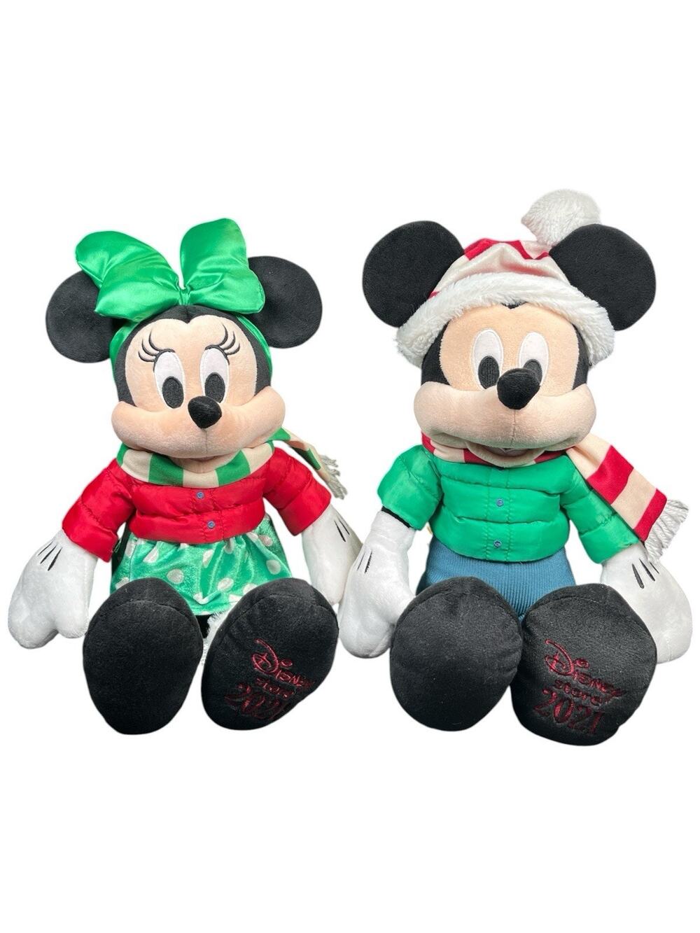 Disney Store Holiday plush 2021 Mickey & Minnie-Puffy Winter Jackets-HTF